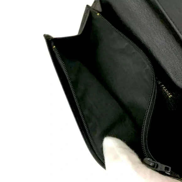 ❌SOLD❌Authentic CHANEL CC Logo Black Leather X Gold Long Wallet W/ Serial Card - Picture 6 of 8